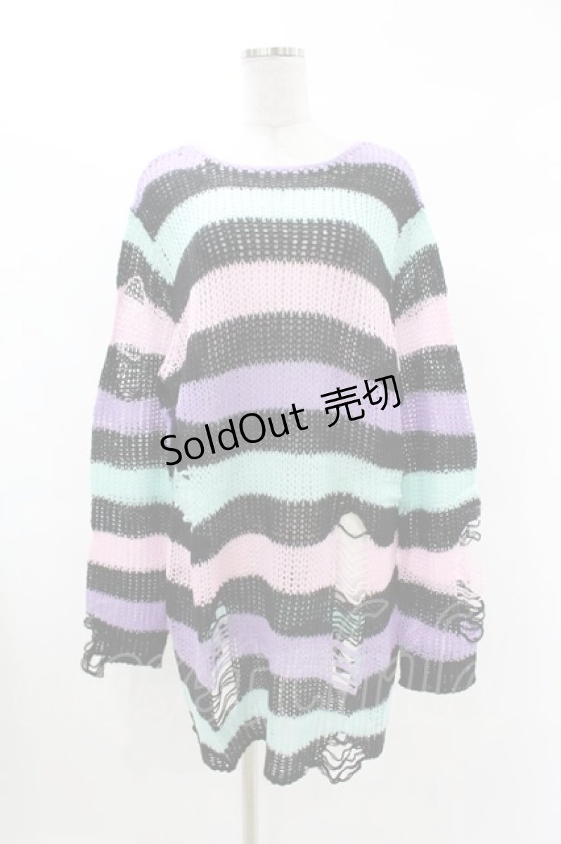 画像1: 【SALE】KILL STAR / Pastel Punk Knit Sweater L 黒×ピンク×パープル×ミント H-25-02-28-1031-SL-TO-KB-ZT051 (1)