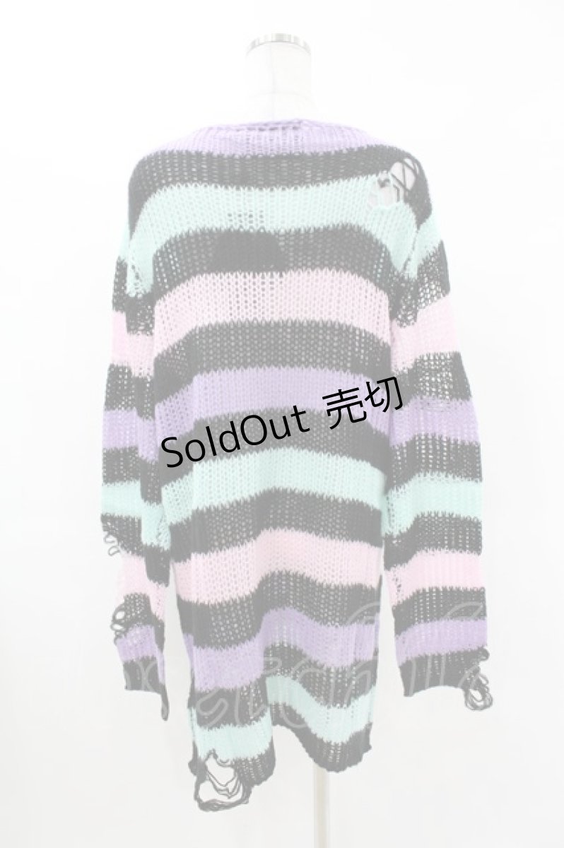 画像2: 【SALE】KILL STAR / Pastel Punk Knit Sweater L 黒×ピンク×パープル×ミント H-25-02-28-1031-SL-TO-KB-ZT051 (2)