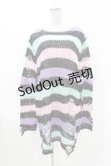 KILL STAR / Pastel Punk Knit Sweater L 黒×ピンク×パープル×ミント H-25-02-28-1033-SL-TO-KB-ZI