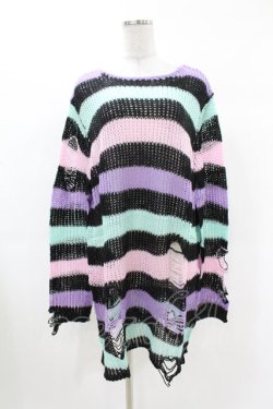 画像1: KILL STAR / Pastel Punk Knit Sweater L 黒×ピンク×パープル×ミント H-25-02-28-1033-SL-TO-KB-ZI