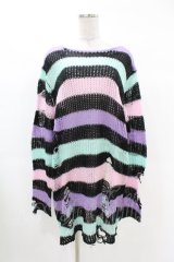 KILL STAR / Pastel Punk Knit Sweater L 黒×ピンク×パープル×ミント H-25-02-28-1036-SL-TO-KB-ZI