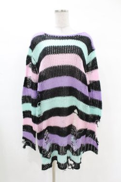 画像1: KILL STAR / Pastel Punk Knit Sweater L 黒×ピンク×パープル×ミント H-25-02-28-1036-SL-TO-KB-ZI