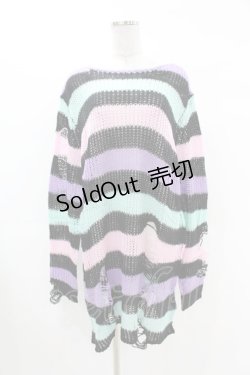 画像1: KILL STAR / Pastel Punk Knit Sweater L 黒×ピンク×パープル×ミント H-25-02-28-1037-SL-TO-KB-ZH