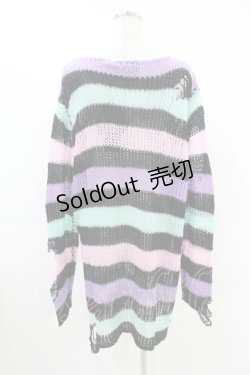 画像2: KILL STAR / Pastel Punk Knit Sweater L 黒×ピンク×パープル×ミント H-25-02-28-1037-SL-TO-KB-ZH
