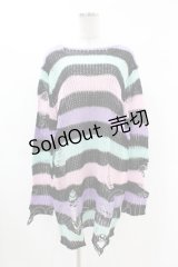KILL STAR / Pastel Punk Knit Sweater L 黒×ピンク×パープル×ミント H-25-02-28-1038-SL-TO-KB-ZH