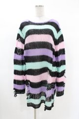 KILL STAR / Pastel Punk Knit Sweater L 黒×ピンク×パープル×ミント H-25-02-28-1039-SL-TO-KB-ZT356