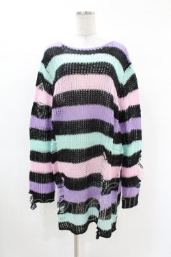 画像1: KILL STAR / Pastel Punk Knit Sweater L 黒×ピンク×パープル×ミント H-25-02-28-1039-SL-TO-KB-ZT356