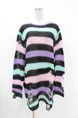 画像1: KILL STAR / Pastel Punk Knit Sweater M 黒×ピンク×パープル×ミント H-25-02-28-1043-SL-TO-KB-OS