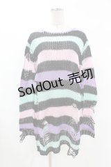 KILL STAR / Pastel Punk Knit Sweater M 黒×ピンク×パープル×ミント H-25-02-28-1047-SL-TO-KB-ZI