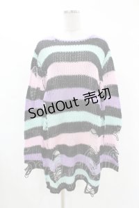 KILL STAR / Pastel Punk Knit Sweater M 黒×ピンク×パープル×ミント H-25-02-28-1047-SL-TO-KB-ZI