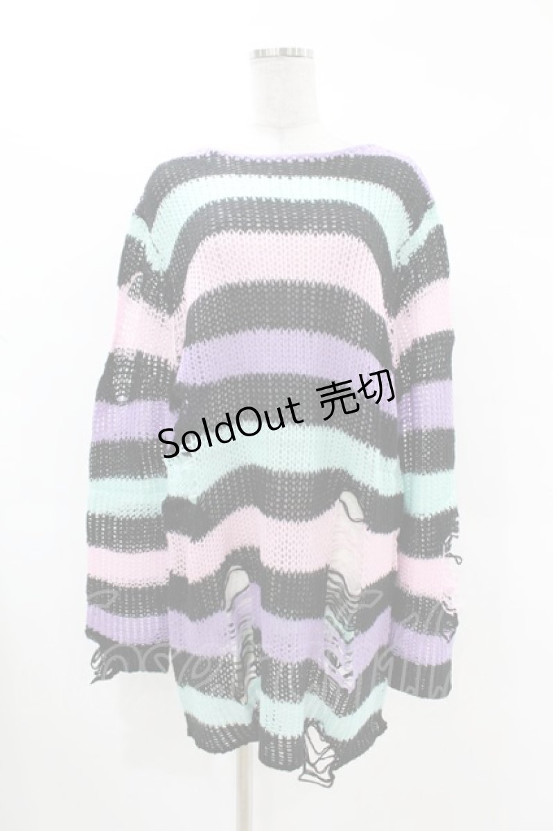 画像1: KILL STAR / Pastel Punk Knit Sweater M 黒×ピンク×パープル×ミント H-25-02-28-1048-SL-TO-KB-ZI (1)