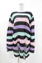 KILL STAR / Pastel Punk Knit Sweater M 黒×ピンク×パープル×ミント H-25-02-28-1048-SL-TO-KB-ZH