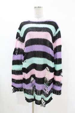 画像1: KILL STAR / Pastel Punk Knit Sweater M 黒×ピンク×パープル×ミント H-25-02-28-1048-SL-TO-KB-ZH