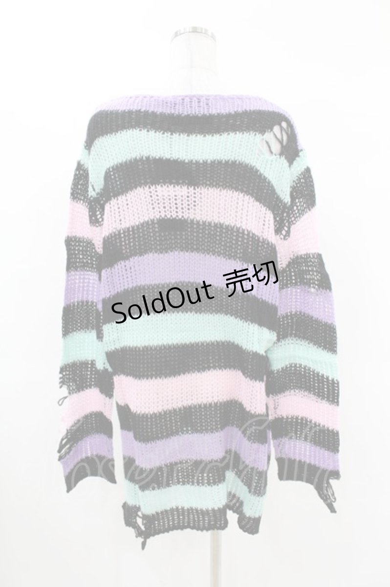 画像2: KILL STAR / Pastel Punk Knit Sweater M 黒×ピンク×パープル×ミント H-25-02-28-1048-SL-TO-KB-ZI (2)