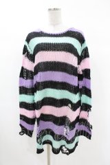 KILL STAR / Pastel Punk Knit Sweater M 黒×ピンク×パープル×ミント H-25-02-28-1049-SL-TO-KB-ZH