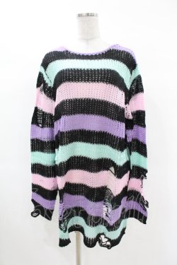 画像1: KILL STAR / Pastel Punk Knit Sweater M 黒×ピンク×パープル×ミント H-25-02-28-1049-SL-TO-KB-ZH