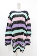 KILL STAR / Pastel Punk Knit Sweater M 黒×ピンク×パープル×ミント H-25-02-28-1050-SL-TO-KB-ZH