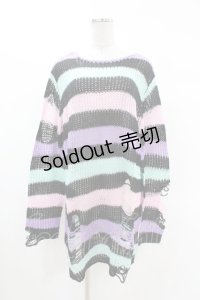 KILL STAR / Pastel Punk Knit Sweater M 黒×ピンク×パープル×ミント H-25-02-28-1050-SL-TO-KB-ZH