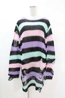 画像1: KILL STAR / Pastel Punk Knit Sweater M 黒×ピンク×パープル×ミント H-25-02-28-1050-SL-TO-KB-ZH