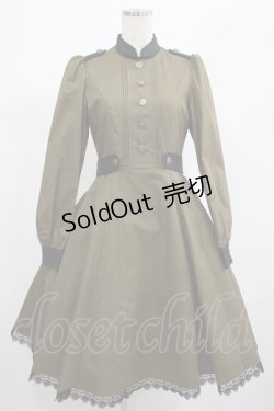 画像1: Victorian maiden / スタンドカラーグラウコーピスドレス free カーキグリーン H-25-02-28-018-CL-OP-YZ-ZH