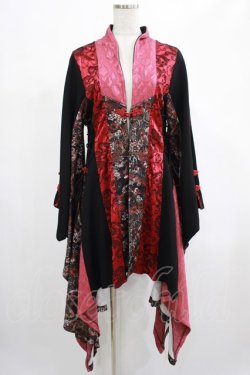 画像1: Qutie Frash / アシメ着物カーデ  黒×赤 H-25-03-02-028-QU-JA-KB-ZH