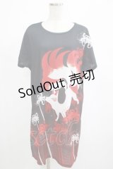 curiosite / お狐様Tシャツワンピース L 黒 H-25-03-02-066-EL-OP-KB-ZT