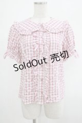 axes femme kawaii / ギンガムチェック半袖ブラウス M ピンク H-25-03-03-036-AX-BL-NS-ZH