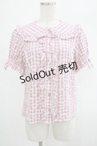 axes femme kawaii / ギンガムチェック半袖ブラウス M ピンク H-25-03-03-036-AX-BL-NS-ZH