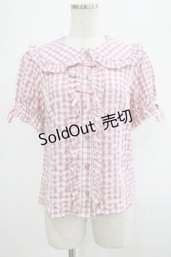 画像1: axes femme kawaii / ギンガムチェック半袖ブラウス M ピンク H-25-03-03-036-AX-BL-NS-ZH
