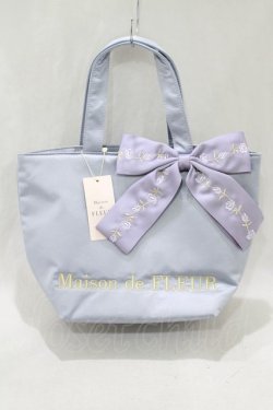 画像1: Maison de FLEUR / ローズリボン刺繍トートバッグ  ラベンダー H-25-03-03-047-LO-BG-NS-ZH
