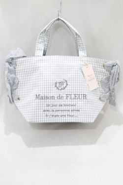 画像1: Maison de FLEUR / ギンガムチェックレースサイドリボントート  グレー H-25-03-03-048-LO-BG-NS-ZH