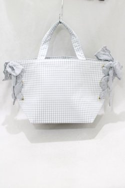 画像2: Maison de FLEUR / ギンガムチェックレースサイドリボントート  グレー H-25-03-03-048-LO-BG-NS-ZH