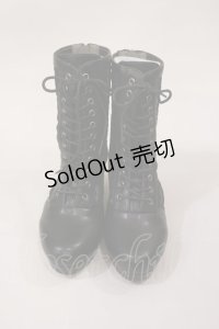 axes femme / レース切替編み上げブーツ L ブラック H-25-03-03-1039-AX-SH-NS-ZH
