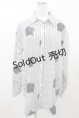 Amilige / ネクタイ付きCAT総柄ストライプシャツ F 白×黒 H-25-03-04-025-PU-BL-KB-ZH