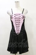 DARK IN LOVE / Punk pink locomotive rebel shiny mini dress XS 黒×ピンク H-25-03-06-049-PU-OP-KB-ZH