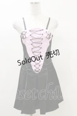 画像1: DARK IN LOVE / Punk pink locomotive rebel shiny mini dress XS 黒×ピンク H-25-03-06-050-PU-OP-KB-ZH