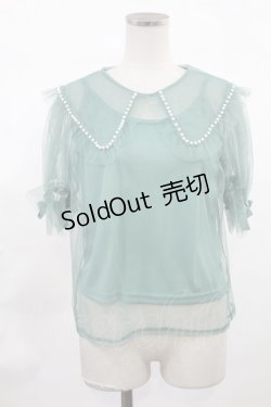 画像1: Swankiss / パールチュール半袖トップス Free グリーン H-25-03-06-1028-CA-TO-NS-ZH