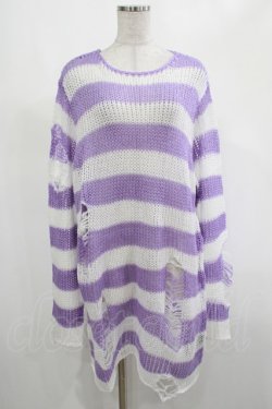 画像1: KILL STAR / Viola Knit Sweater L ホワイト×パープル H-25-03-07-1030-SL-TO-KB-ZH