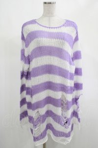 KILL STAR / Viola Knit Sweater L ホワイト×パープル H-25-03-07-1032-SL-TO-KB-ZH
