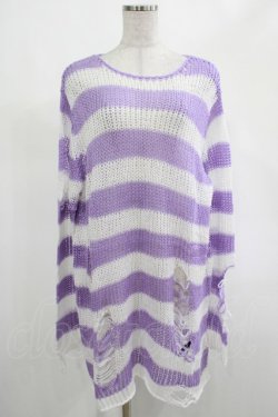 画像1: KILL STAR / Viola Knit Sweater L ホワイト×パープル H-25-03-07-1032-SL-TO-KB-ZH
