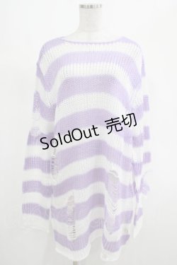 画像1: KILL STAR / Viola Knit Sweater L ホワイト×パープル H-25-03-07-1036-SL-TO-KB-ZH