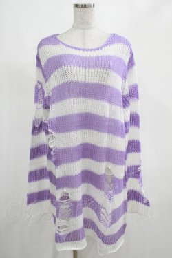 画像1: KILL STAR / Viola Knit Sweater L ホワイト×パープル H-25-03-07-1038-SL-TO-KB-ZH