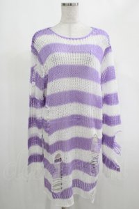 KILL STAR / Viola Knit Sweater M ホワイト×パープル H-25-03-07-1040-SL-TO-KB-ZH
