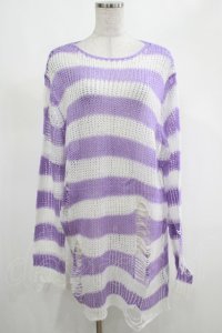 KILL STAR / Viola Knit Sweater M ホワイト×パープル H-25-03-07-1042-SL-TO-KB-ZH