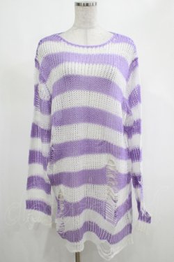 画像1: KILL STAR / Viola Knit Sweater M ホワイト×パープル H-25-03-07-1042-SL-TO-KB-ZH