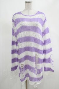 KILL STAR / Viola Knit Sweater M ホワイト×パープル H-25-03-07-1044-SL-TO-KB-ZH
