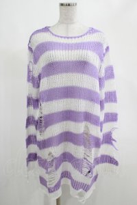KILL STAR / Viola Knit Sweater M ホワイト×パープル H-25-03-07-1048-SL-TO-KB-ZI