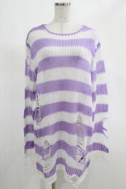 画像1: KILL STAR / Viola Knit Sweater M ホワイト×パープル H-25-03-07-1048-SL-TO-KB-ZI