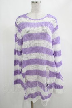 画像1: KILL STAR / Viola Knit Sweater M ホワイト×パープル H-25-03-07-1050-SL-TO-KB-ZH