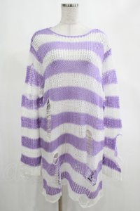 KILL STAR / Viola Knit Sweater M ホワイト×パープル H-25-03-07-1054-SL-TO-KB-ZH